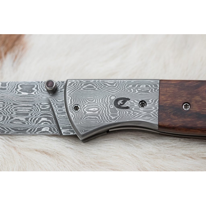 Cuchillo plegable Damasco 8 cm palo de hierro