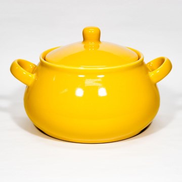 Cuenco de sopa de cerámica con tapa amarillo