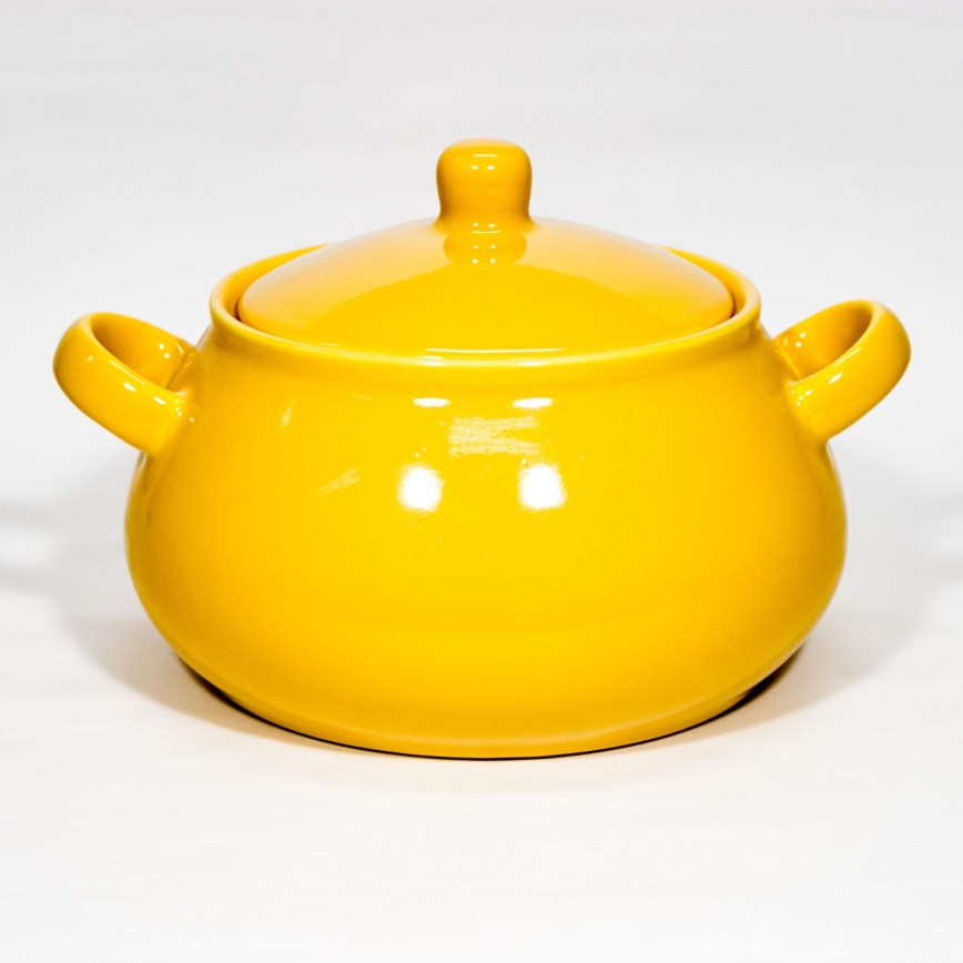 Cuenco de sopa de cerámica con tapa amarillo