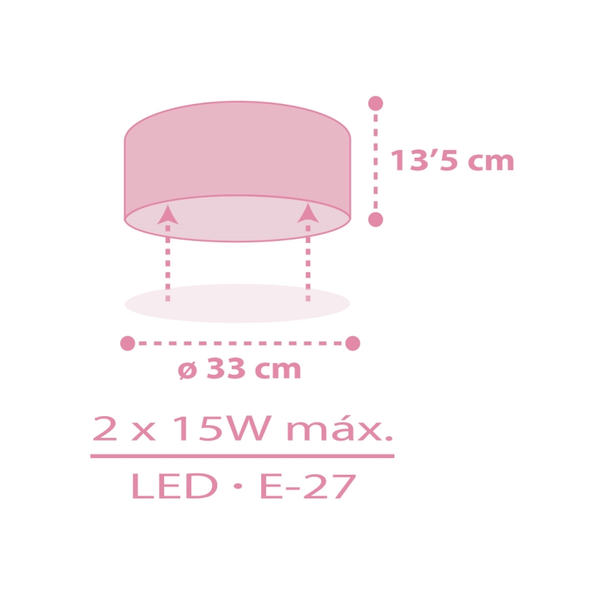 Dalber 42006S - Plafón infantil COLOR LIGHT 2xE27/15W/230V rosa