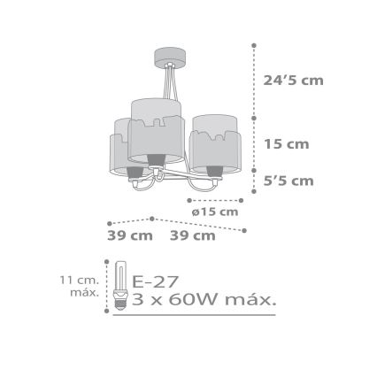 Dalber 61687 - Lámpara colgante infantil BABY TRAVEL 3xE27/60W/230V