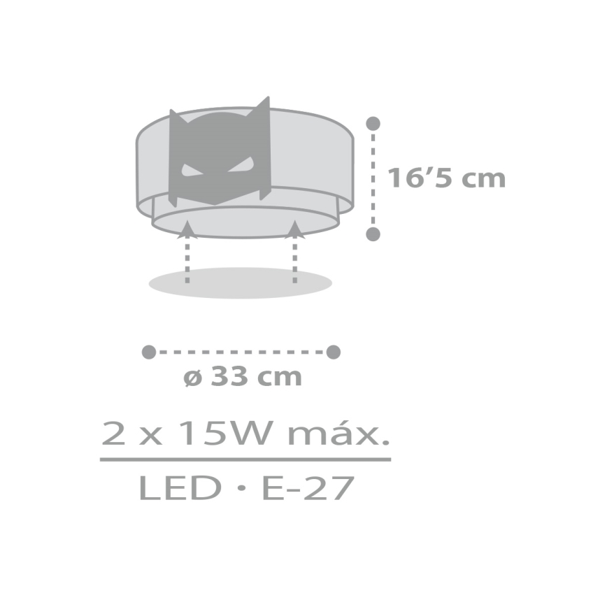 Dalber 61806 - Plafón infantil DARK HERO 2xE27/15W/230V
