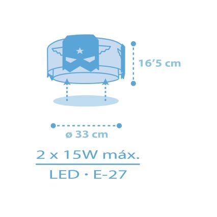 Dalber 61816 - Plafón infantil AZUL HERO 2xE27/15W/230V