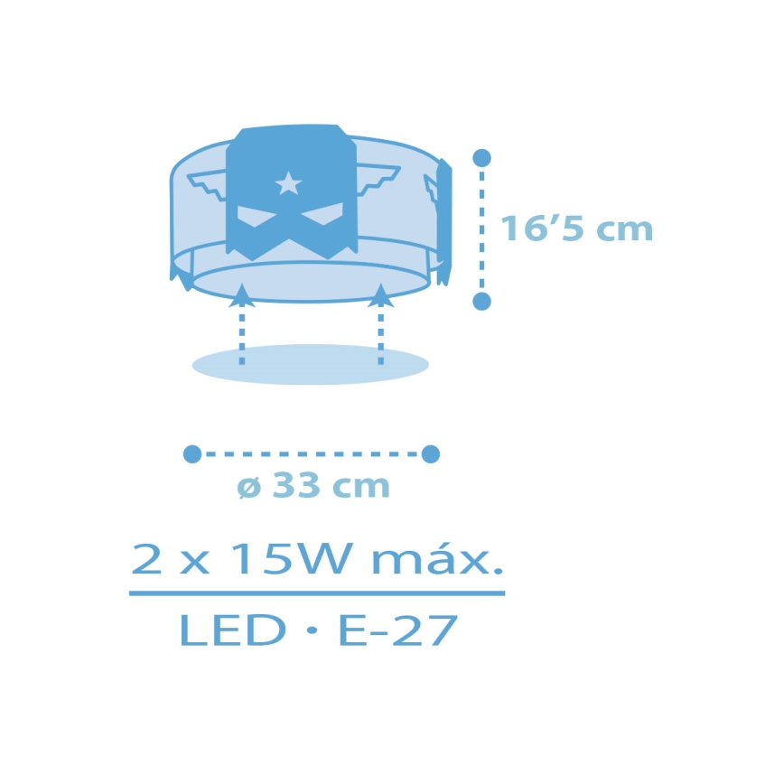 Dalber 61816 - Plafón infantil AZUL HERO 2xE27/15W/230V
