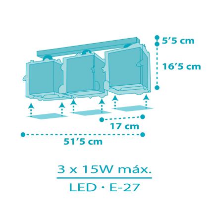 Dalber 63353 - Plafón infantil ROCKET 3xE27/15W/230V