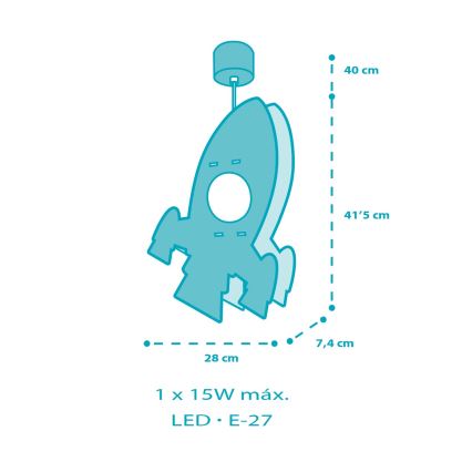 Dalber 63357 - Lámpara colgante infantil ROCKET 1xE27/15W/230V