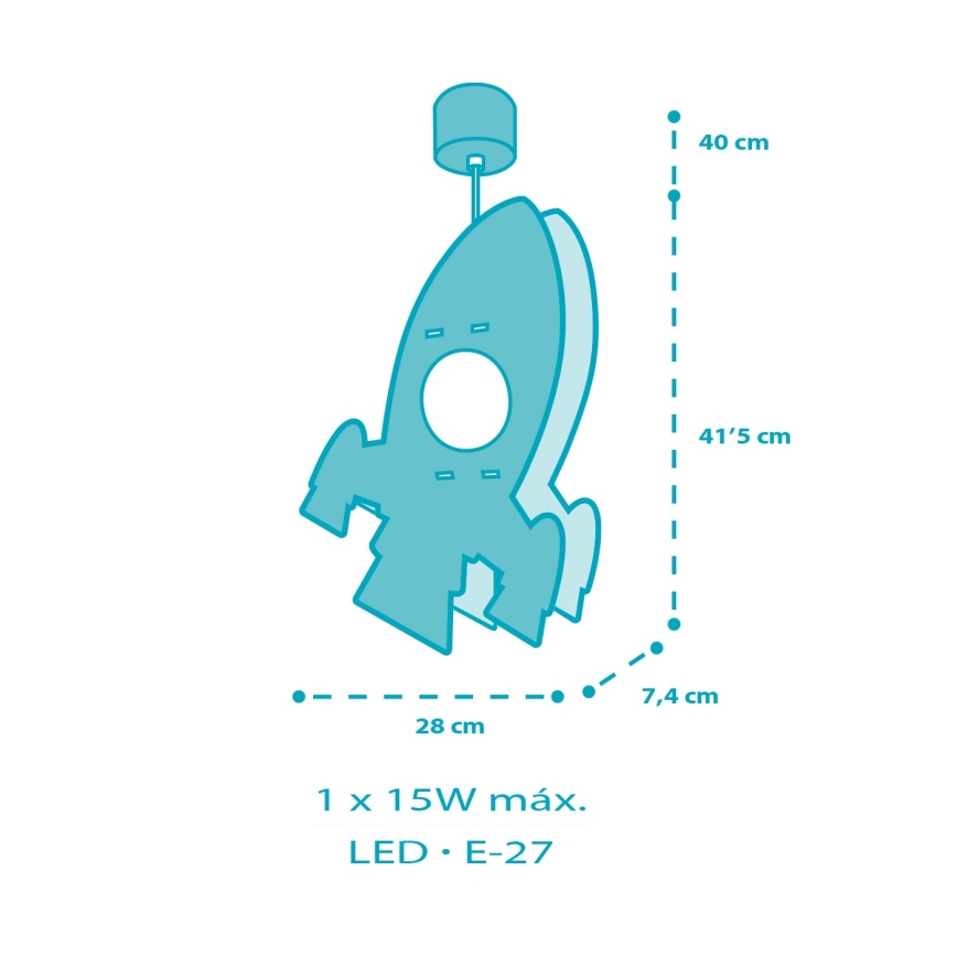 Dalber 63357 - Lámpara colgante infantil ROCKET 1xE27/15W/230V