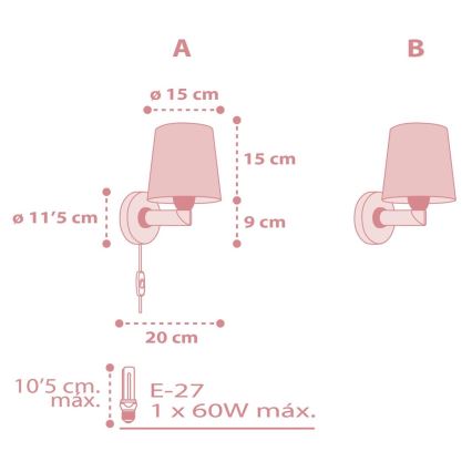 Dalber 82219S - Aplique infantil STAR LIGHT 1xE27/60W/230V rosa