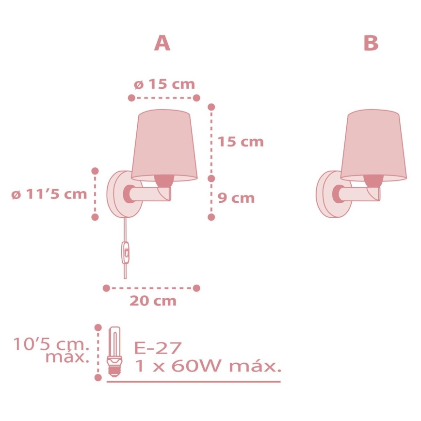 Dalber 82219S - Aplique infantil STAR LIGHT 1xE27/60W/230V rosa