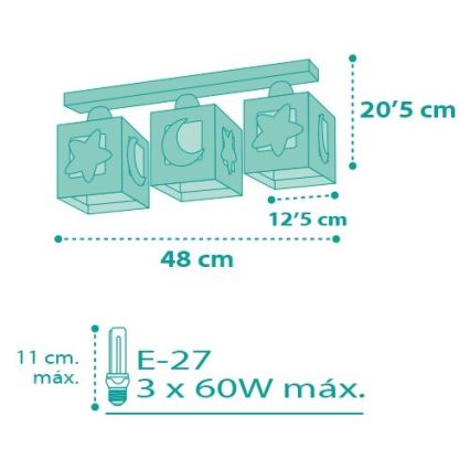 Dalber D-63233NH - Plafón infantil MOONLIGHT 3xE27/60W/230V