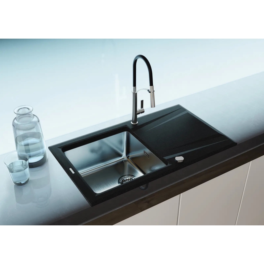 Deante BGB_B720 - Grifo de fregadero con brazo flexible GERBERA negro/cromo