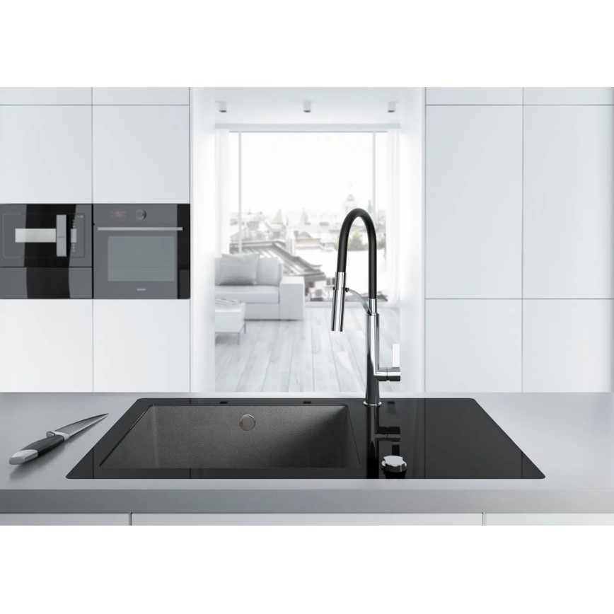 Deante BGB_B720 - Grifo de fregadero con brazo flexible GERBERA negro/cromo