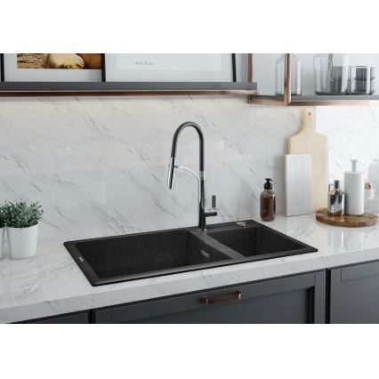 Deante BGB_B720 - Grifo de fregadero con brazo flexible GERBERA negro/cromo
