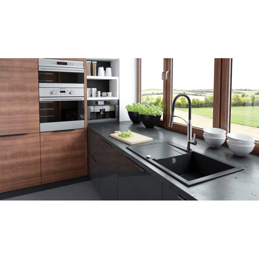 Deante BGB_B720 - Grifo de fregadero con brazo flexible GERBERA negro/cromo