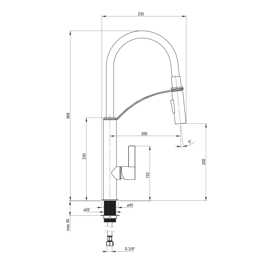 Deante BGB_B720 - Grifo de fregadero con brazo flexible GERBERA negro/cromo
