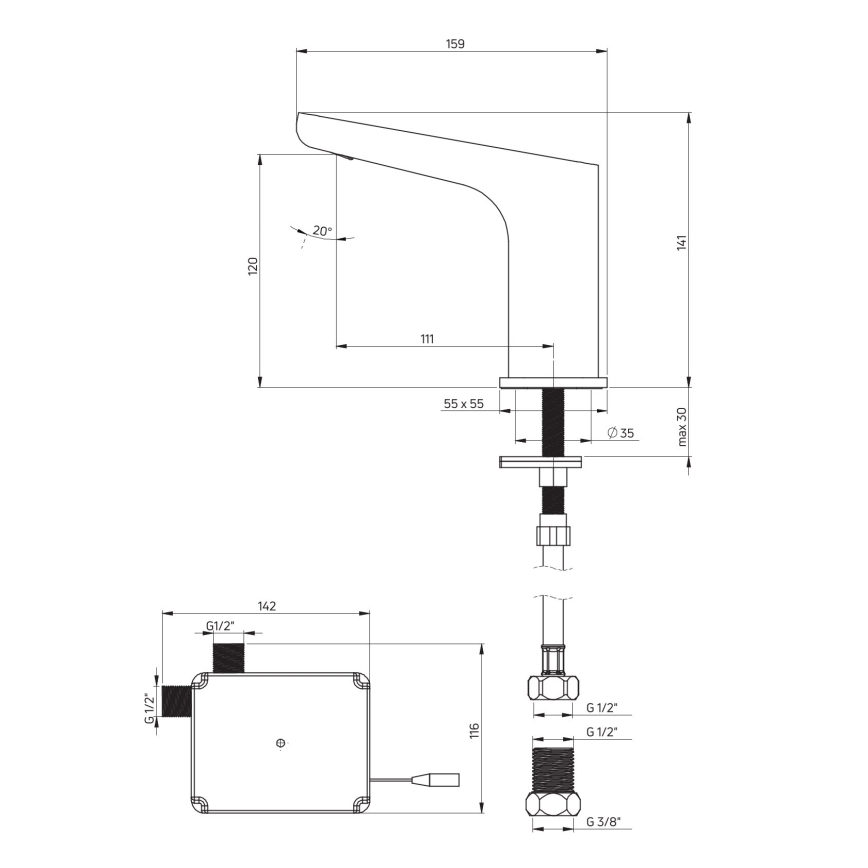 Deante BQH_028R - Grifo de lavabo sin contacto HIACYNT 4xAA cromo brillante