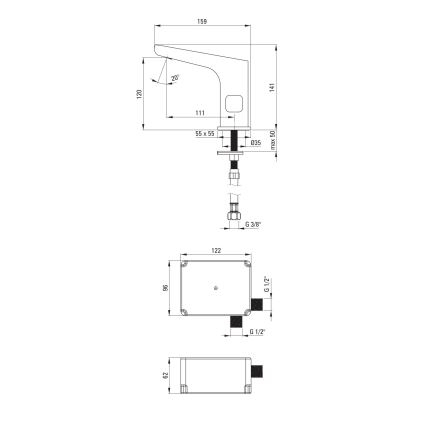Deante BQH_029R - Grifo de lavabo sin contacto con regulación de temperatura HIACYNT 4xAA cromo brillante