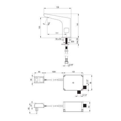 Deante BQH_029V - Grifo para lavabo sin contacto con regulación de temperatura HIACYNT 230/6V cromo brillante