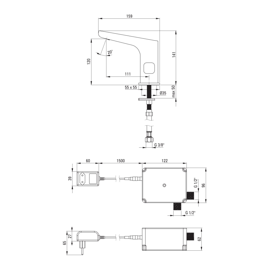 Deante BQH_029V - Grifo para lavabo sin contacto con regulación de temperatura HIACYNT 230/6V cromo brillante
