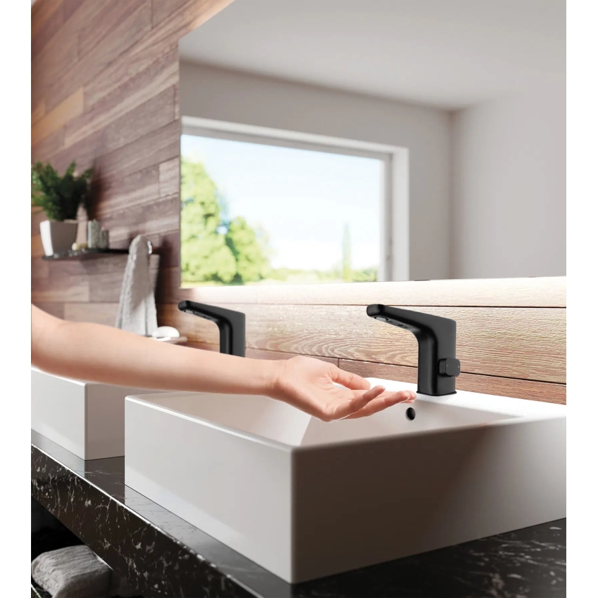 Deante BQH_N29V - Grifo de lavabo sin contacto con regulación de temperatura HIACYNT 230/6V negro