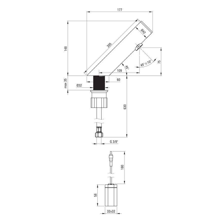 Deante BQR_P28R - Grifo para lavabo sin contacto SENSE 4xAA acero pulido
