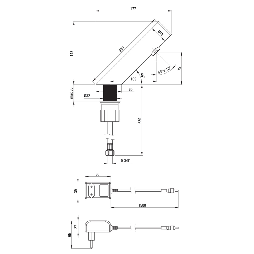 Deante BQR_P28V - Grifo para lavabo sin contacto SENSE 230/6V acero pulido