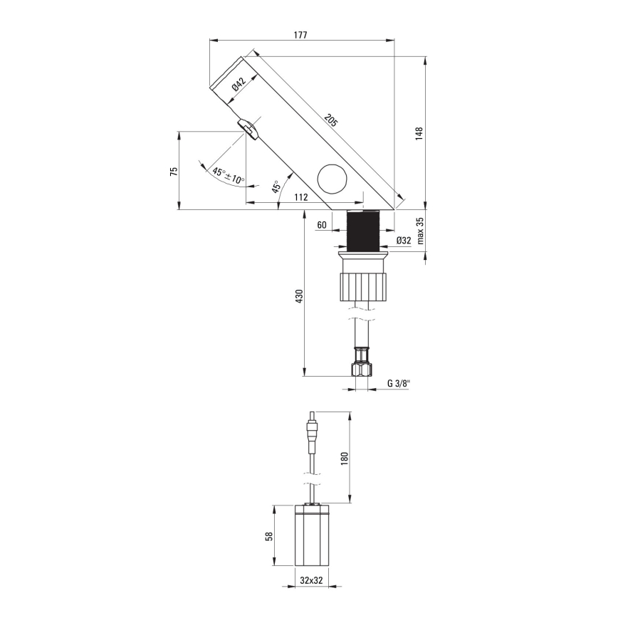 Deante BQR\_P29R - Grifo de lavabo sin contacto con regulación de temperatura SENSE 4xAA acero pulido