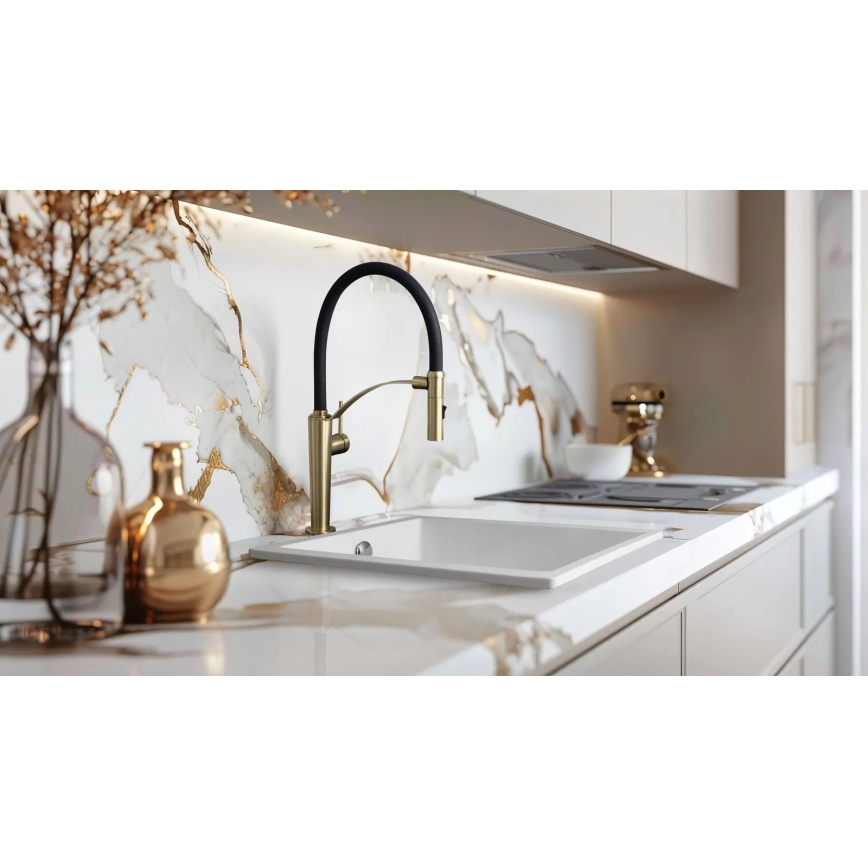 Deante BRC_R72M - Grifo de fregadero con brazo flexible CORDA cepillado dorado