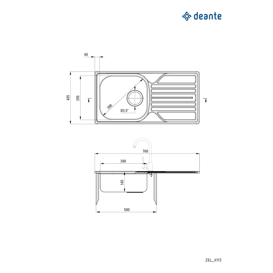 Deante ZEL_0113 - Fregadero de cocina LEGATO 43,5x76 cm satén