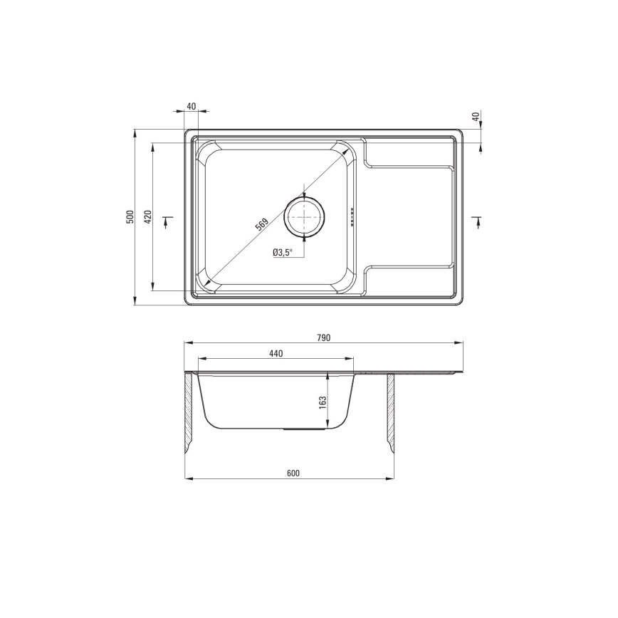Deante ZEO_011C - Fregadero de cocina SOUL 50x79 cm satén
