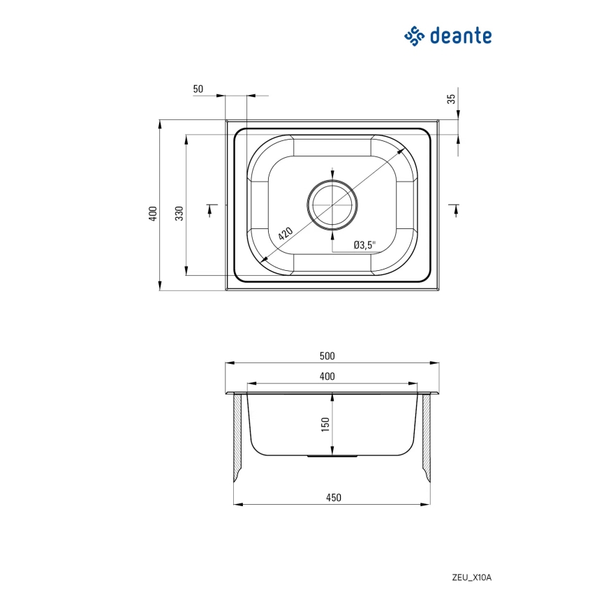 Deante ZEU_010A - Fregadero de cocina TECHNO 40x50 cm satén