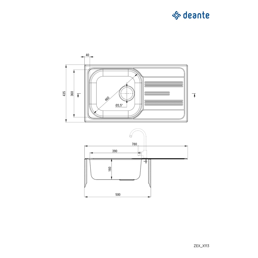 Deante ZEX_0113 - Fregadero de cocina XYLO 43,5x78 cm satén