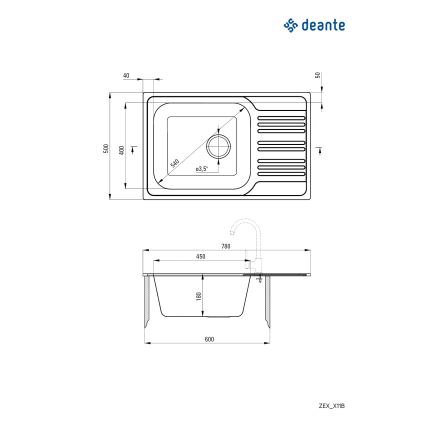 Deante ZEX_011B - Fregadero de cocina XYLO 50x78 cm satén