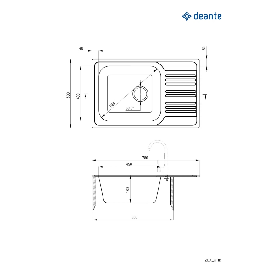 Deante ZEX_011B - Fregadero de cocina XYLO 50x78 cm satén