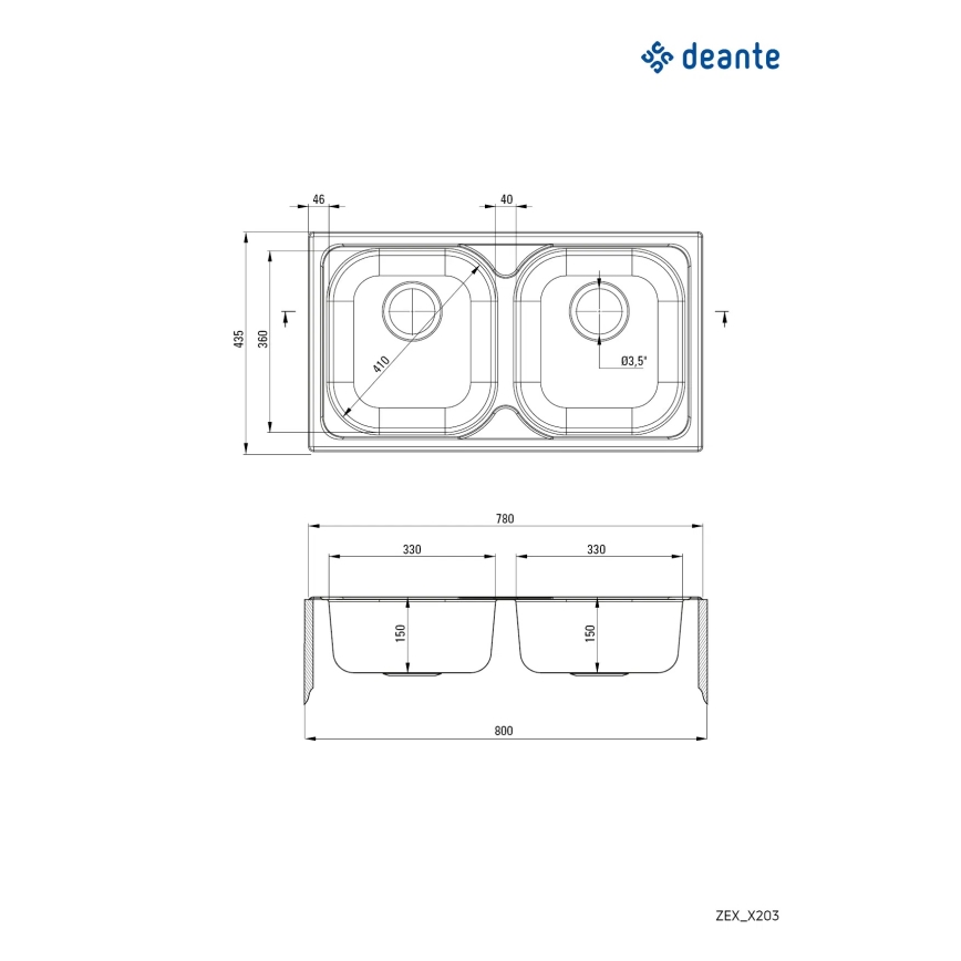 Deante ZEX_0203 - Fregadero de cocina XYLO 43,5x78 cm satén