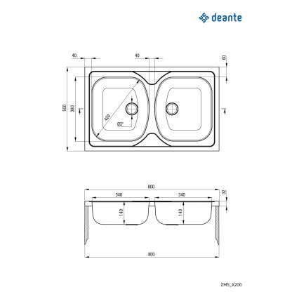 Deante ZM5_0200 - Fregadero de cocina TANGO 50x80 cm satén