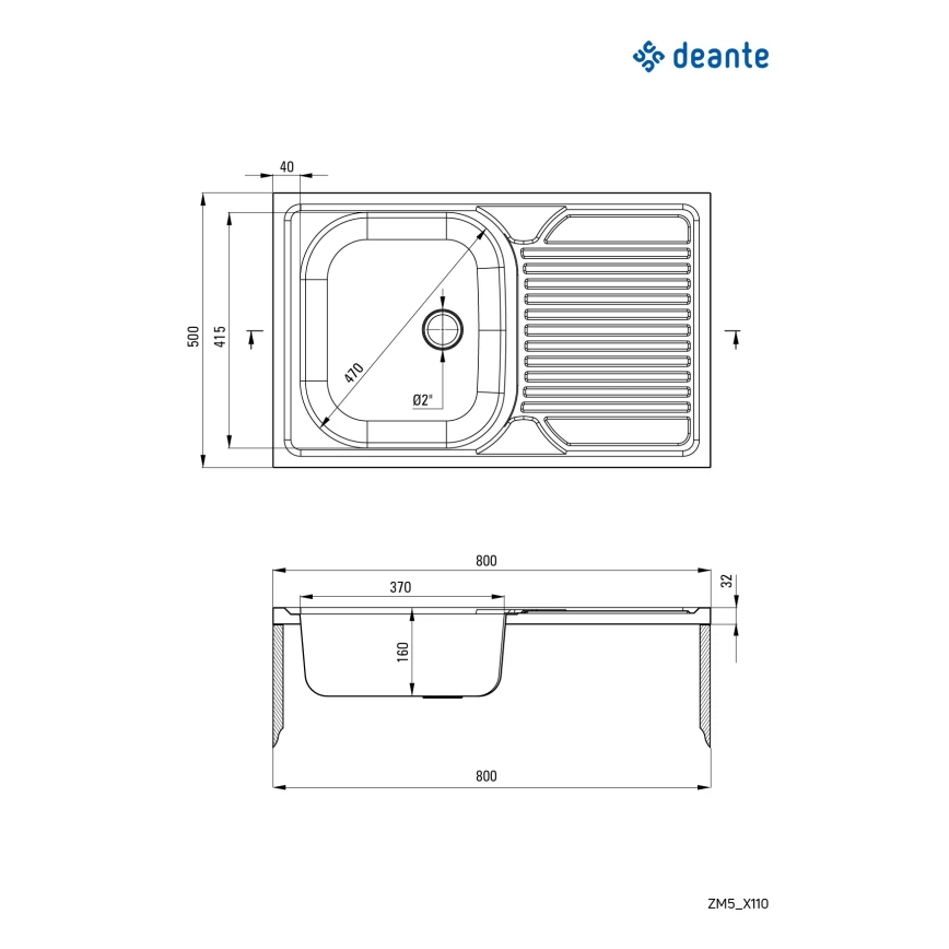Deante ZM5_3110 - Fregadero de cocina TANGO 50x80 cm decor
