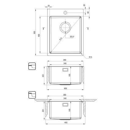 Deante ZPO_010E - Fregadero de cocina OLFATO 50,5x39 cm acero cepillado