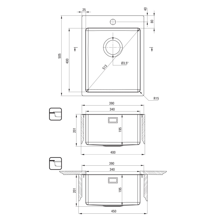 Deante ZPO_010E - Fregadero de cocina OLFATO 50,5x39 cm acero cepillado