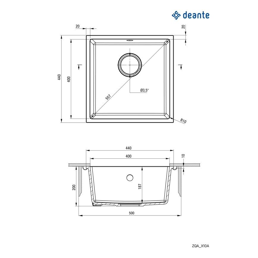 Deante ZQA_N10A - Fregadero de cocina CORDA 44x44 cm granito/negro