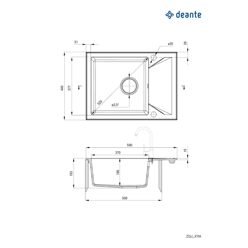 Deante ZQJ_G11A - Fregadero de cocina EVORA 59x44 cm granito/grafito metálico
