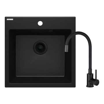 Deante ZQJNN103 - Fregadero de cocina EVORA 50x50 cm + grifo de fregadero con brazo flexible granito/negro