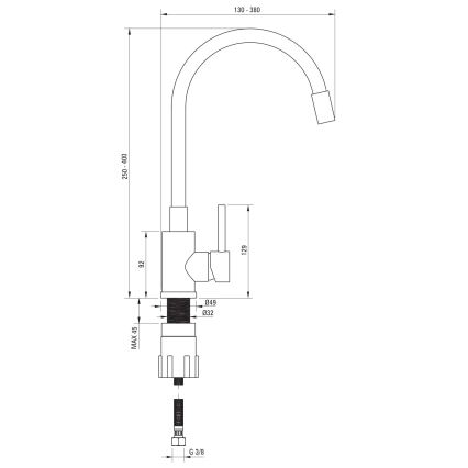 Deante ZQJNN103 - Fregadero de cocina EVORA 50x50 cm + grifo de fregadero con brazo flexible granito/negro