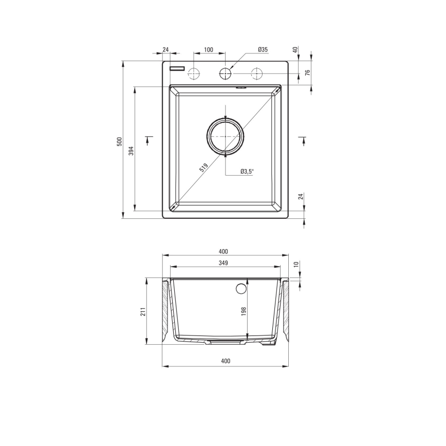 Deante ZRC_2103 - Fregadero de cocina CORIO 50x40 cm granito/grafito