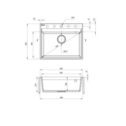 Deante ZRC_210A - Fregadero de cocina CORIO 50x60 cm granito/grafito