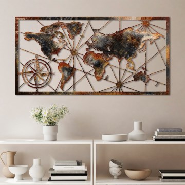 Decoración de pared 120x60 cm Mapa del mundo metal