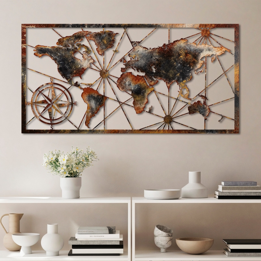 Decoración de pared 120x60 cm Mapa del mundo metal
