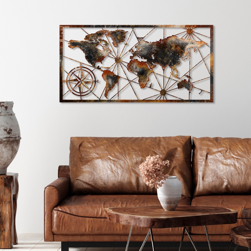 Decoración de pared 120x60 cm Mapa del mundo metal