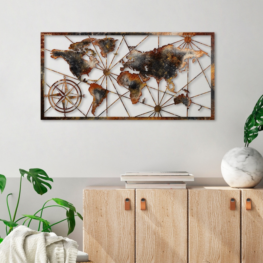 Decoración de pared 120x60 cm Mapa del mundo metal