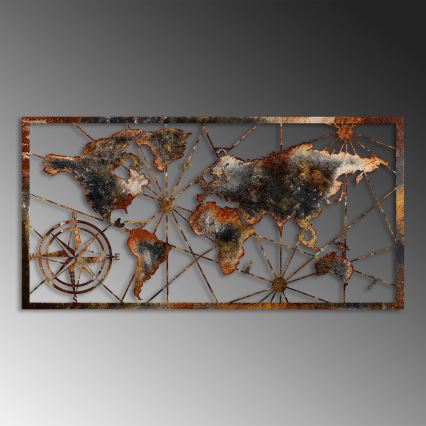 Decoración de pared 120x60 cm Mapa del mundo metal